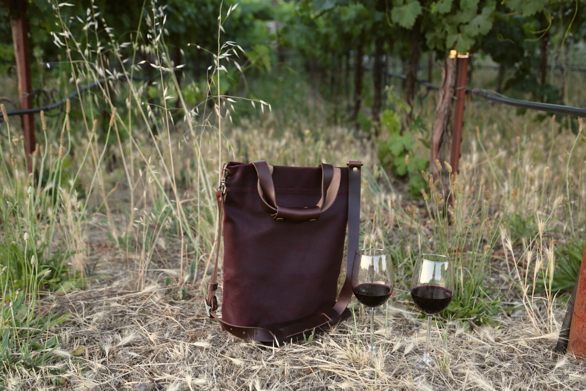Carrying wine into vineyards with tote